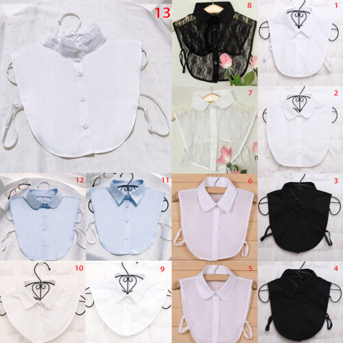 Women Detachable Lapel Fake Collar Lace Cotton Shirt Removable Half Shirt Blouse - Picture 1 of 25