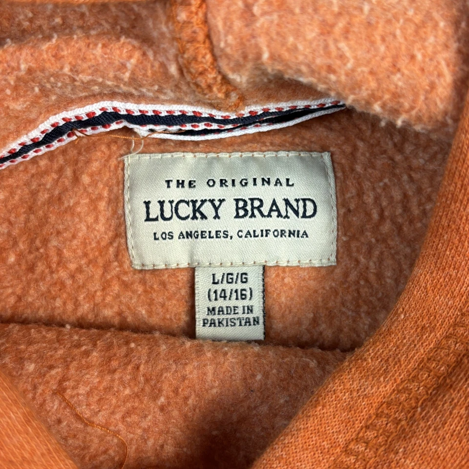 LUCKY BRAND youth fleece lined logo hoodie tie dye orange Large 14/16 - Image 4 of 4