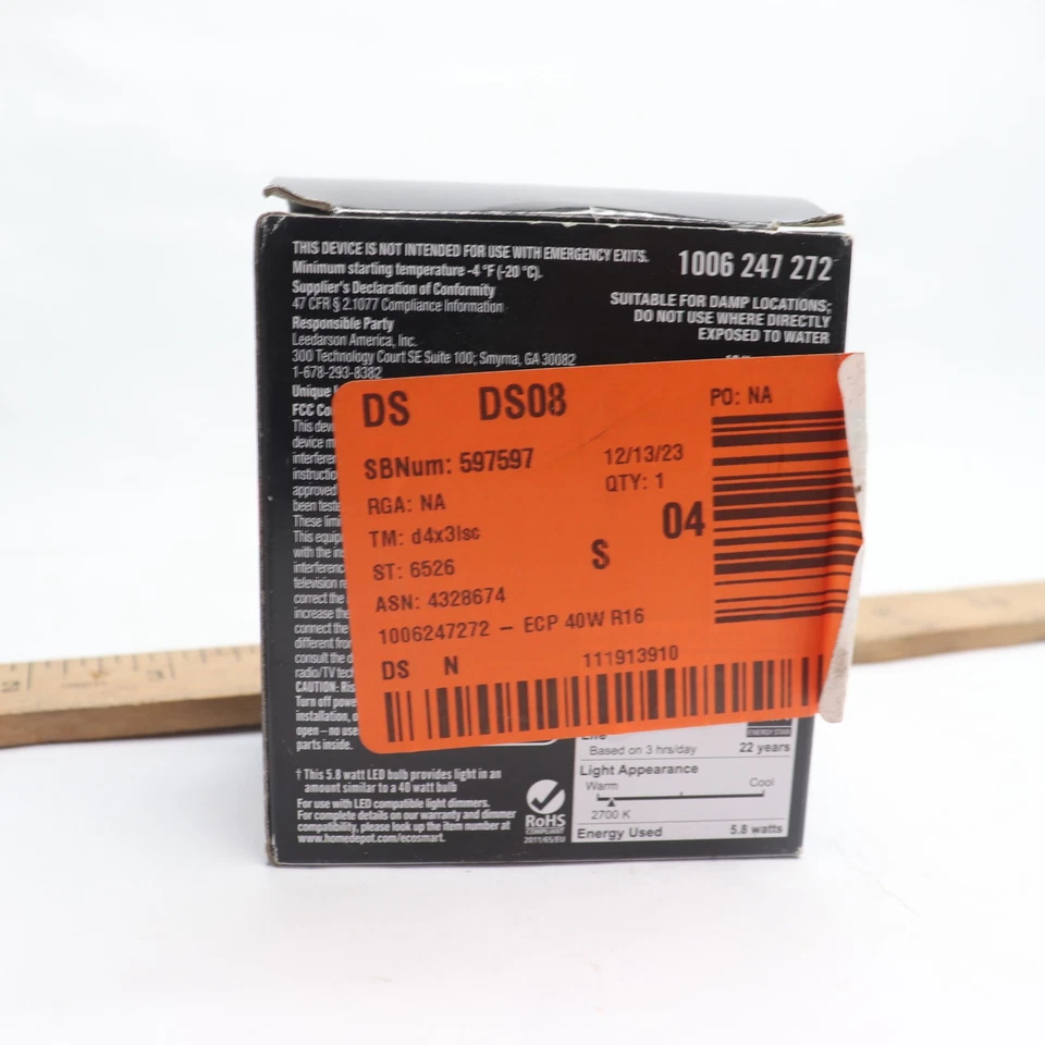 EcoSmart Dimmable LED Light Bulb Soft White R16 2700k 400lm 40W 120V 1006247272 - Image 4 of 4