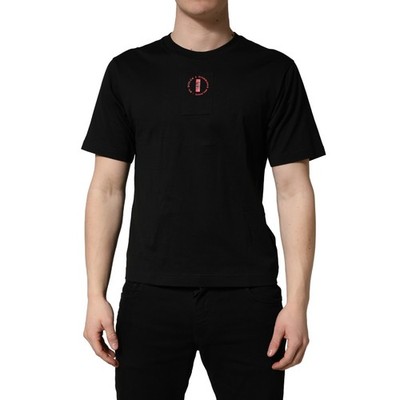 DOLCE & GABBANA T-Shirt Schwarz Baumwolle Jersey Logo Patch Rundhals IT44/US3...