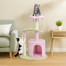 Cat Tree Tower Indoor 33in with Cat Scratching Post Condo, Toy Ball, Cozy House