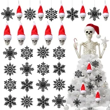 36 Pcs Gothic Christmas Tree Ornament Mini 3D Christmas Skull with Santa Hat ...