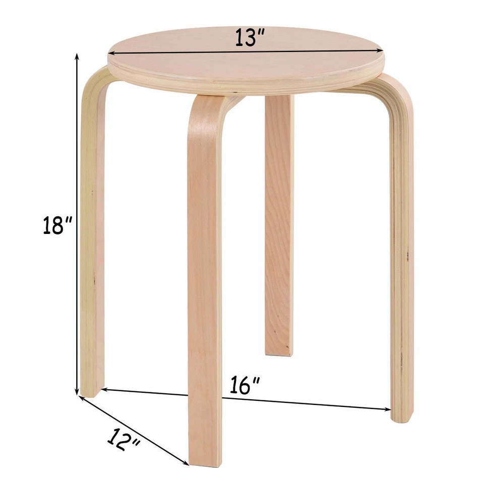 Set of 4 17-inch Bentwood Stools Stacking Home Room Furniture Decor - Image 2 of 4