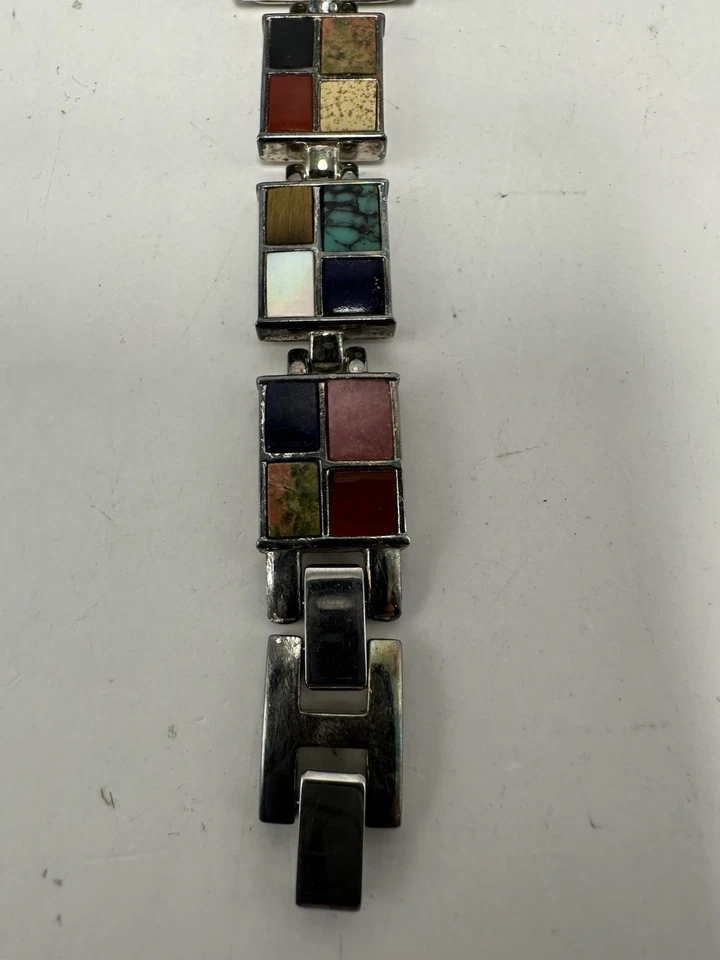 Reloj Aria de Plata Esterlina Damas MOP Batería Nueva 19MM 6.75" Incrustaciones de Piedra L25 Foto 2 de 4