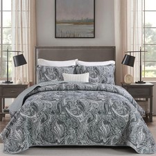 Gray Paisley Quilt Set Size Boho Bedspread Coverlet Set 3 Dark Grey Queen