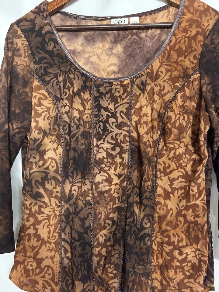 Top Cato Mujer Marrón Terciopelo Burnout Marrón Boho Bosque Hada Capricho Talla L Foto 4 de 4