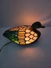 Mallard Duck Night Light Lamp Tiffany Style Amber/Green Glass Vintage Table Lamp