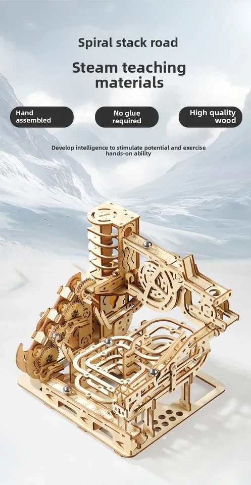 3D Jigsaw Wooden Puzzle Mechanical Track Ball Simulation 3D Model DIY Toy Gift - Image 2 of 4