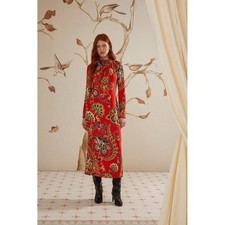 Farm Rio Red Floral Print Midi Dress Long Sleeve Cutout Size L