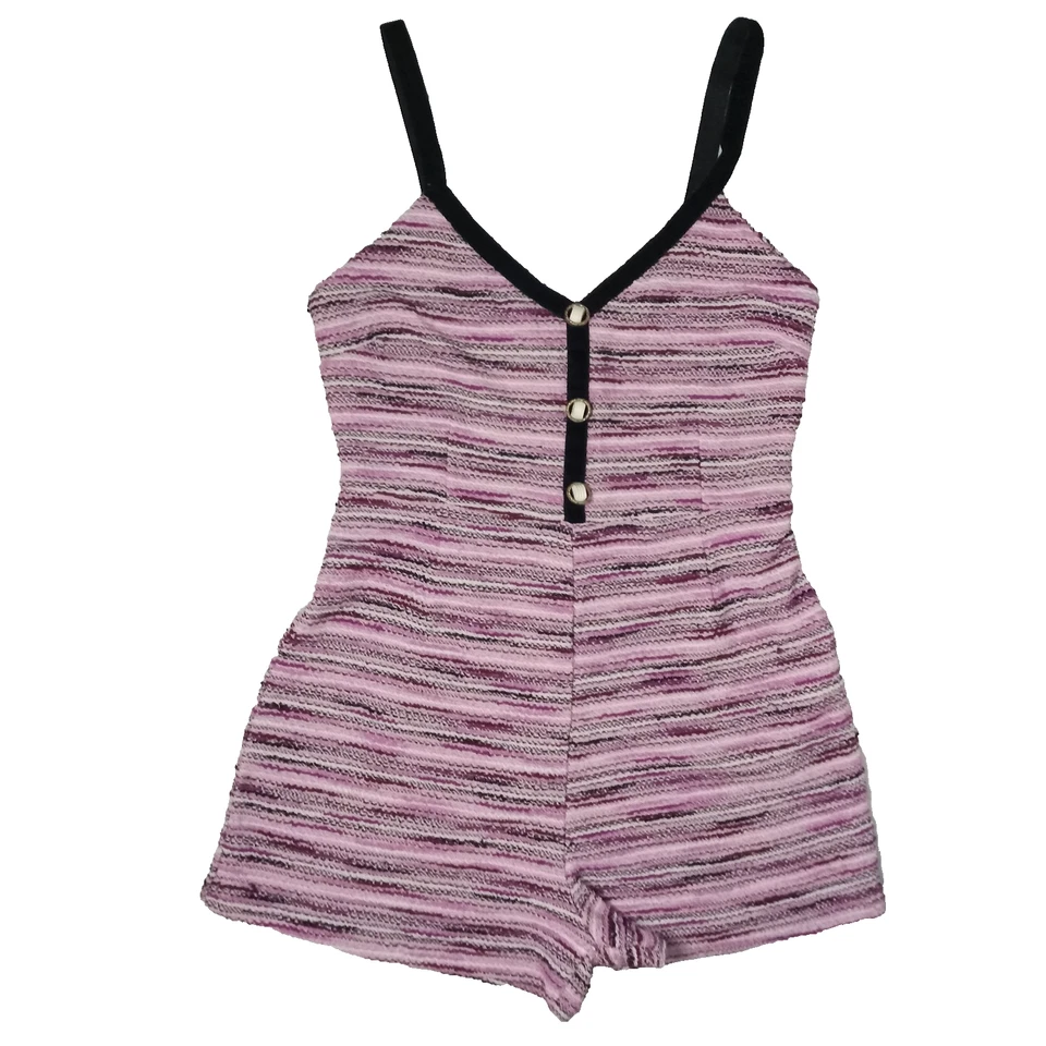 Mameluco Zara Y2K Talla M Rosa Negro Tweed Mod Estilo Retro Ropa de Club Fiesta Festival Foto 4 de 4