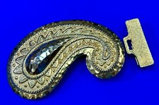 Large Gold / Silver Tone Swirl Shaped Belt Buckle With Connecting Piece