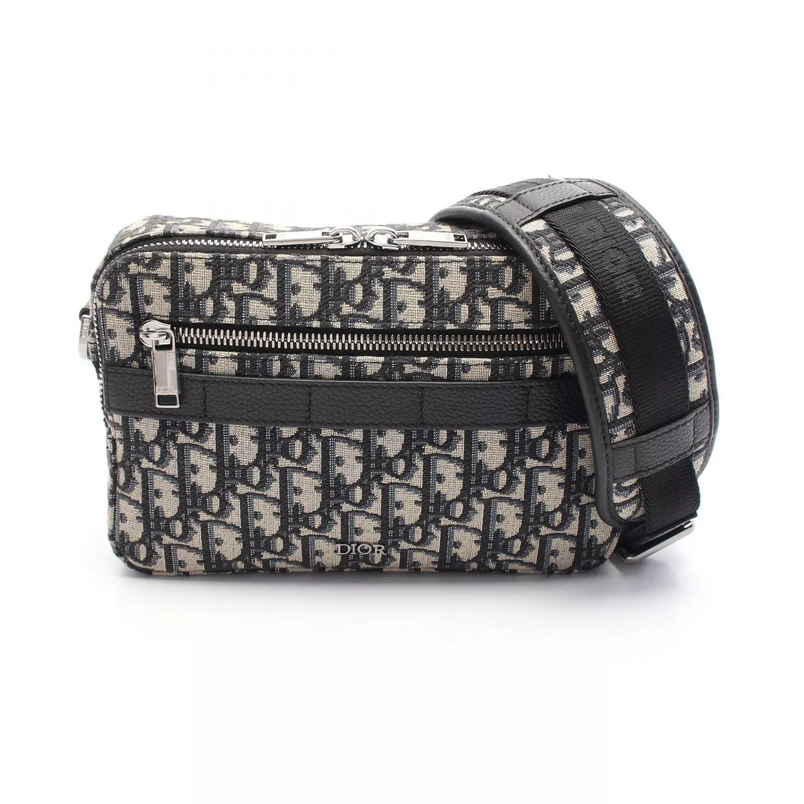 Sac bandoulière Christian Dior oblique bandoulière toile cuir marine jacquard occasion
