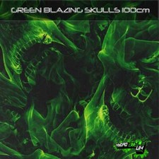 ROLLED - GREEN BLAZING SKULLS FLAMES Hydrographics Film Hydro Dipping Graphic