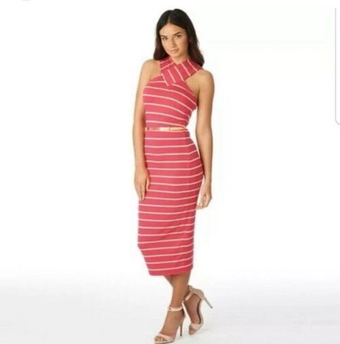 Ted Baker Canna Women Dress Cross Over Neck Pink Striped NO Belt Size 1 = 4 - Picture 14 of 14
