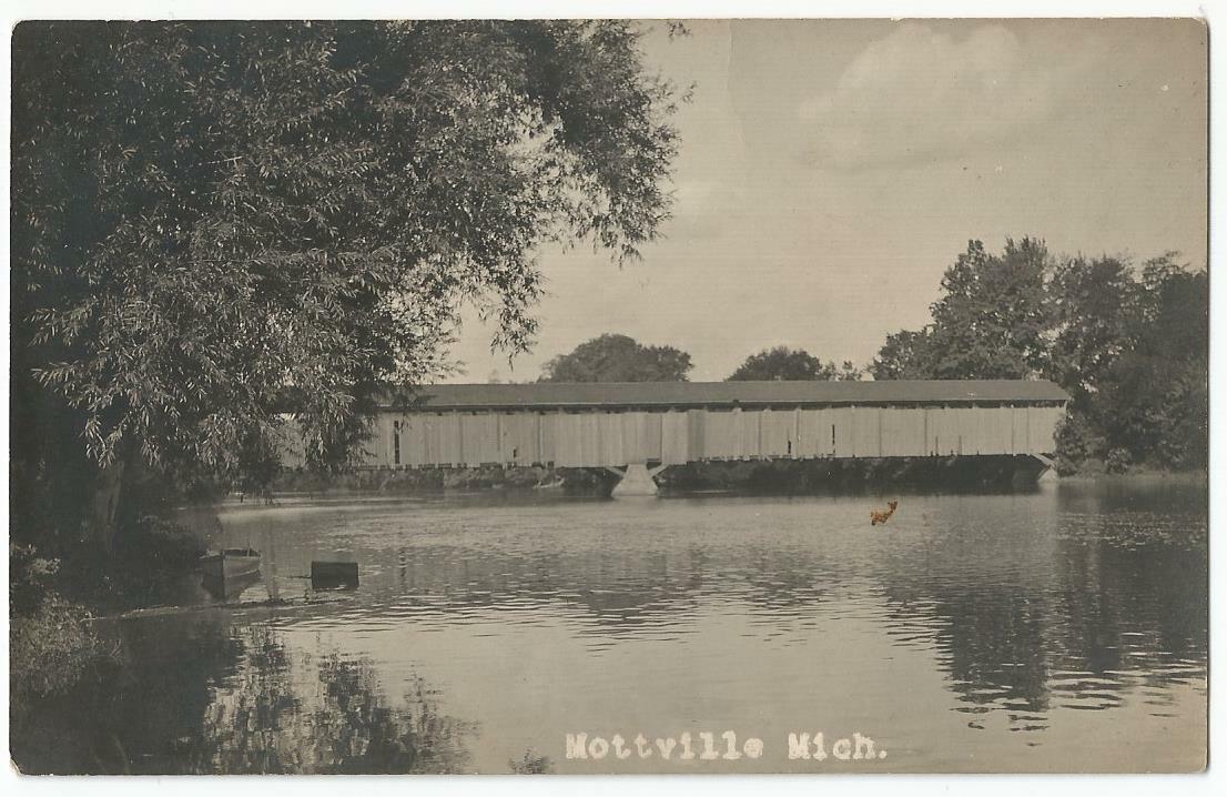 Mottville Michigan MI St. Joseph River Covered Bridge RPPC Real Photo