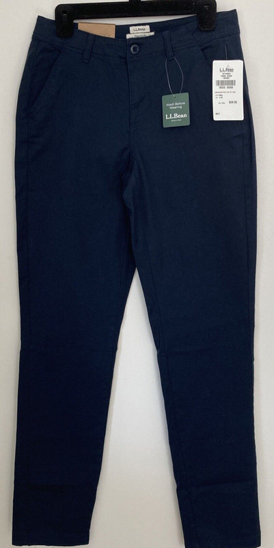 NWT LL Bean Womens Lakewashed Chino Pants Mid-Rise Straight-Leg Navy Sz 4 M/T
