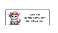 30 Kitten Flower Crown PERSONALIZED RETURN ADDRESS LABELS 1 in X 2 5/8 GLOSSY