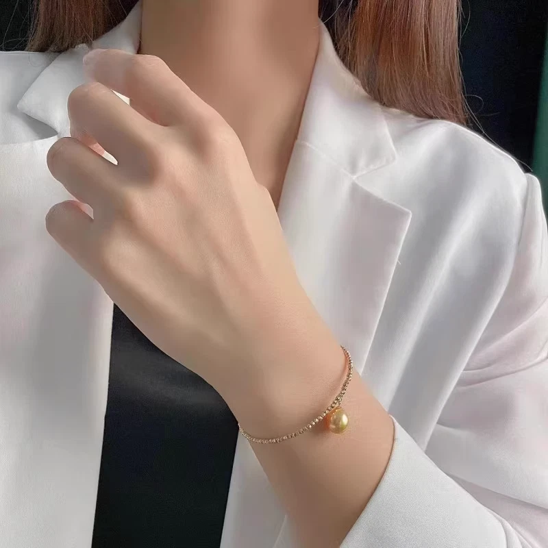 Gorgeous AAA 10-11mm Round South Sea Golden Pearl Bracelet 7.5-8" 925s - Image 3 of 4