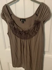 New AB Studio linen blend & Floral lacey knit top shirt Size Medium