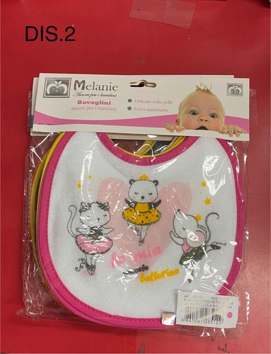 BAVETTE NEONATO “MELANIE ”PICCOLE SPUGNA Con LACCI CON STAMPA Conf.6pz - Foto 3 di 5