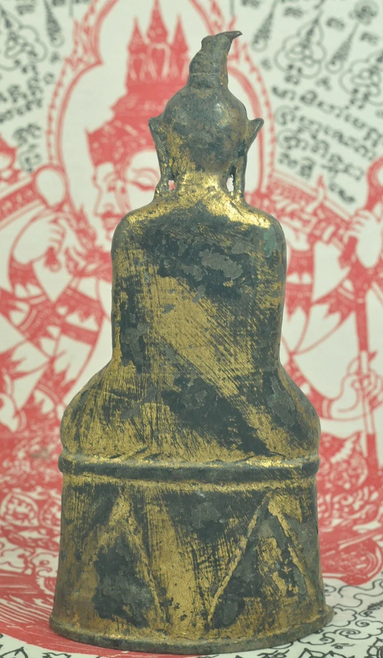 Antique Phra Ngang Ngan King Emperor Thai Gilt Gold Bronze Buddha Figure Statue - Image 4 of 4