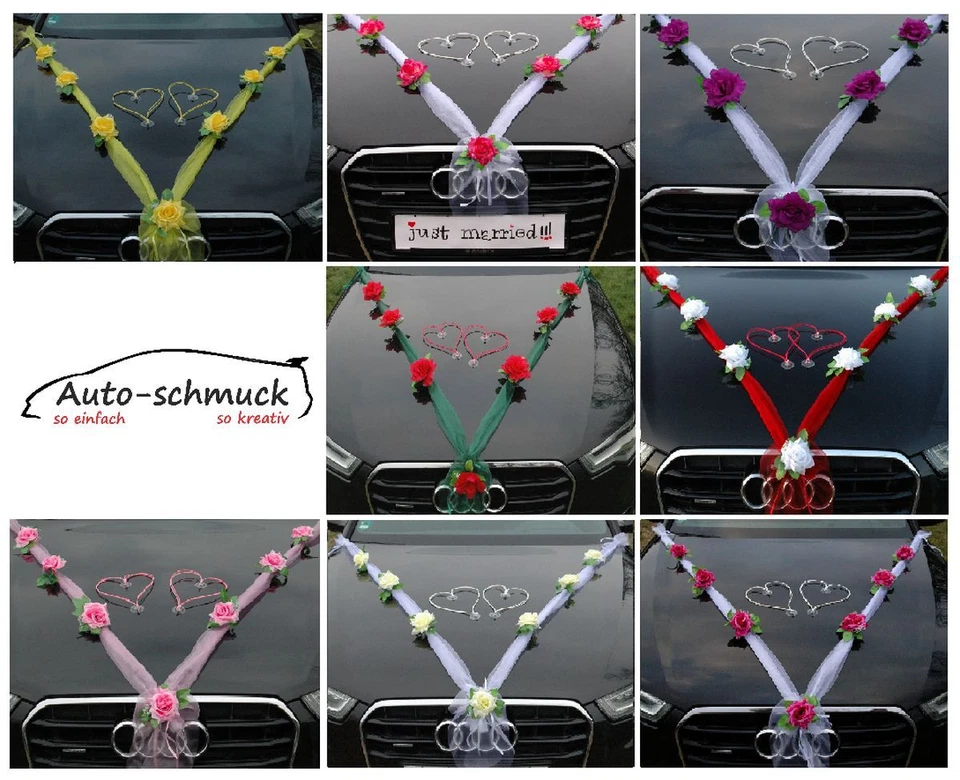 ORGANZA M + HERZEN Auto Schmuck Braut Paar Rose Dekoration Autoschmuck Hochzeit