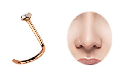 Piercing Nasenstecker Nose Stud 1,0mm Spirale und Kristall Stein Rose Gold Stahl