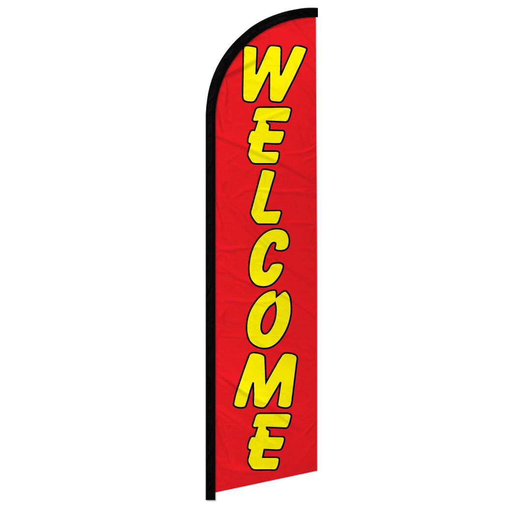 Welcome Full Curve Windless Swooper Flag Open Sign RD/YW