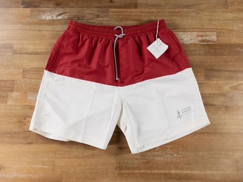 BRUNELLO CUCINELLI red & white Across the Meridian swim shorts Small authentic