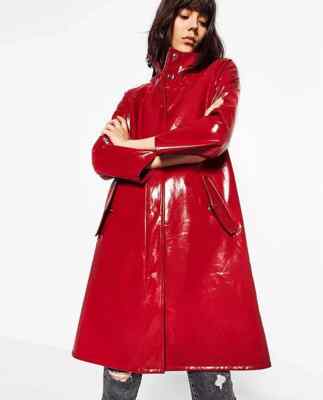 Women Outwear Collection Red PVC Patent PVC Raincoat Vinyl Coat Patent 