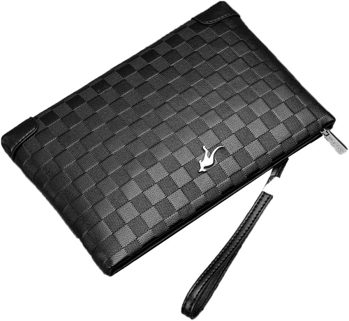 Pochette Elegante Uomo Borsa a Mano Nera Borsellino Da Polso Con Zip per Lavoro/ - Foto 11 di 12