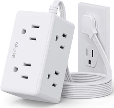 Flat Plug Power Strip 6 Ft, Ultra Flat Extension Cord with 6 Outlets Extender, N