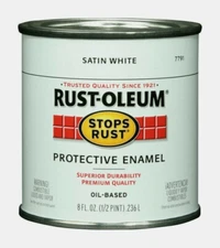 Rust-Oleum SATIN WHITE 0.5pt Stops Rust PROTECTIVE ENAMEL Oil-Based 7791-730 NEW
