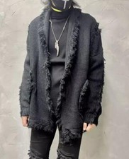Patchwork Loose Fit Sweater Mens Cardigan Retro Fashion Coat Casual Knitted Tops