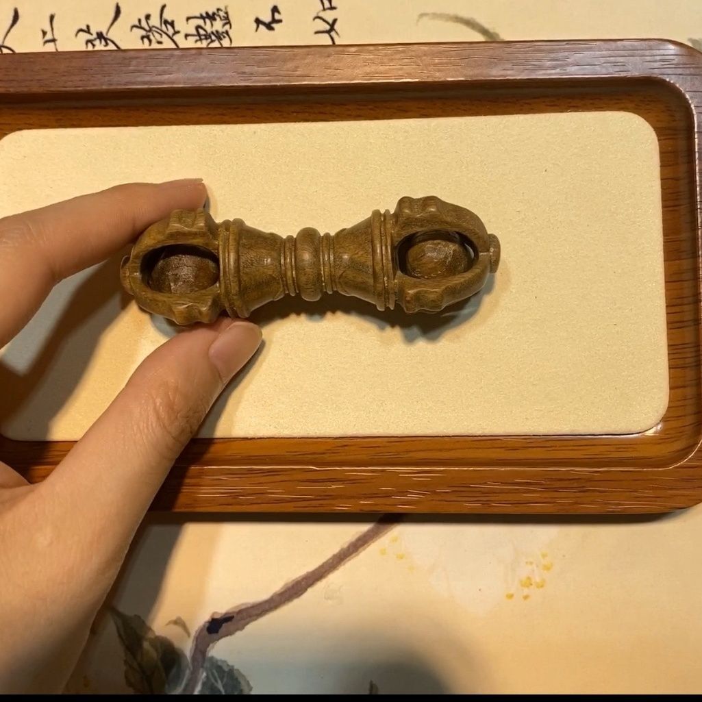 Natural Zitan Wood Vajra Dorje Handheld Carving Bell Ritual