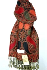 NEW Pashmina Scarf Wrap Paisley Red Black Green Cashmere Silk Style 29