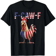 Men's Cotton T-Shirt F-Caw-F Chicken Quote Rooster Meme USA Flag Print T-shirt