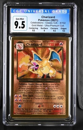 Pokemon Gold Metal Charizard 4/102 CGC 9.5 (Now 10)Original Blue Label Subgrades