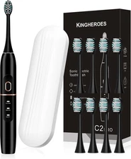 Electric Toothbrush Set 8 Heads 4 Modes Smart Timer Travel Case Black