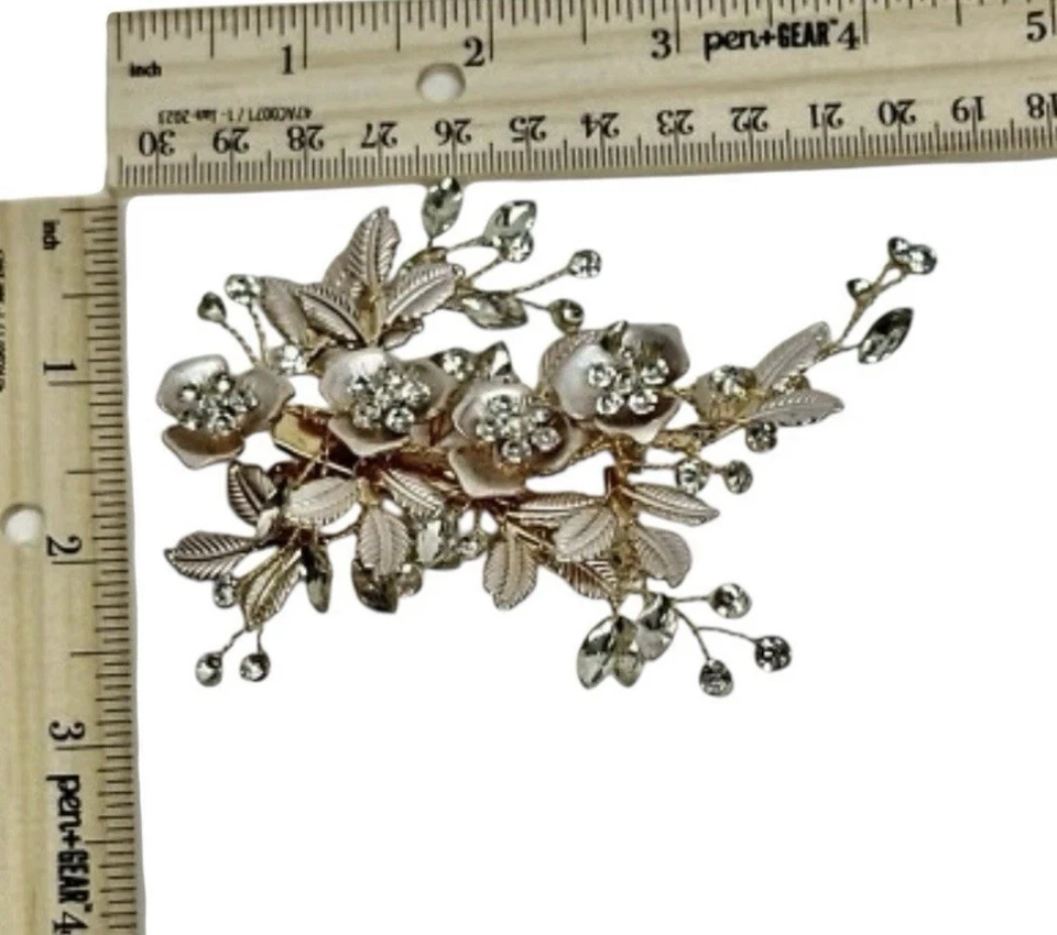 婚礼新娘发夹玫瑰金带水钻华丽 — 第 4/4 张图片