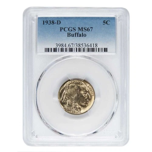 1938-D 5c Buffalo Nickel PCGS MS67 Blue Label