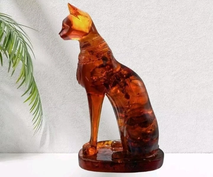 RARE ANCIENT EGYPTIAN ANTIQUE Statue Goddess Bastet Cat for Amber Stone Egypt BC - Image 3 of 4