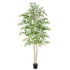 Tall UV Resistant Ficus Tree Artificial,(84in) Realistic Texture Potted 7ft