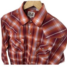 Vintage ELY Cattleman Men s Pearl Snap Western Plaid Burnt Orange Shirt Size M