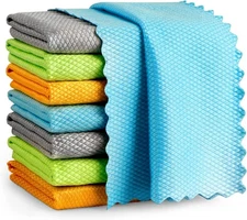 AIDEA Microfiber Glass Cleaning Cloth, 8PK, Premium 12"×12", Multicolor 
