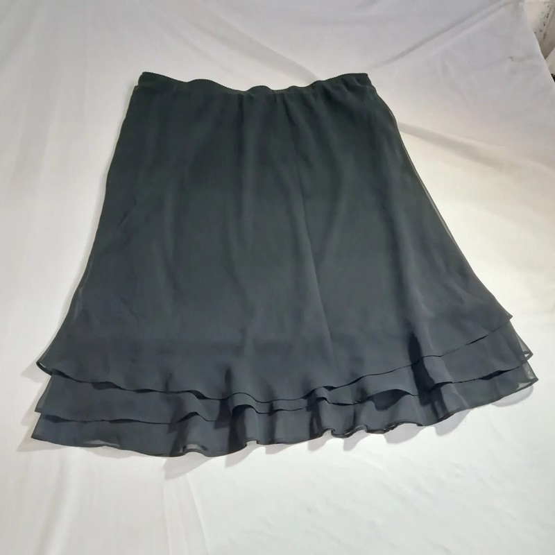 MSK Women's XL Black Ruffle Tiered Chiffon Skirt Elastic Waist 100 Polyester