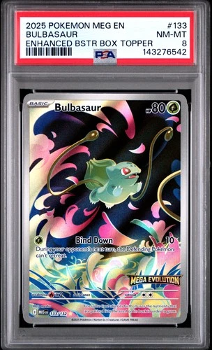2025 POKEMON MEG EN-MEGA EVOLUTION ENHANCED BOOSTER BOX TOPPER BULBASAUR PSA 8