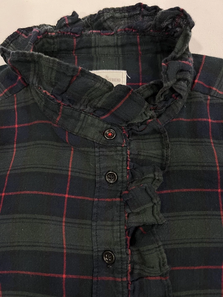 Vintage Feminino Gap Fitted Boyfriend Xadrez Gola de Babado e Detalhe de Botões - Imagem 2 de 4