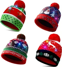 4 Pack LED Christmas Hat, Light-up Beanie Knit Hats with 6 LED... 