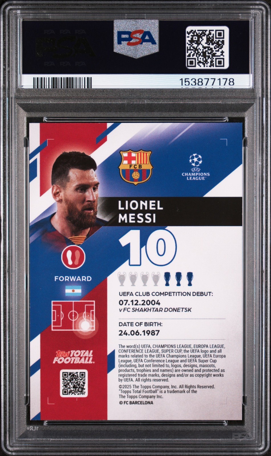 PSA 10 2025 Topps Total Lionel Messi Green /75 SP #680 SP POP 1 Barcelona  view 2